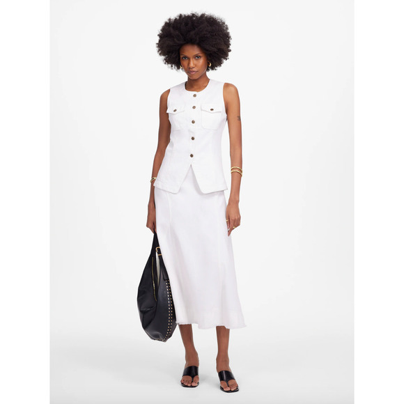 Madewell Denim High Crewneck Vest Tile White Minimalist Utility Pocket US 12 NWT - Picture 6 of 14